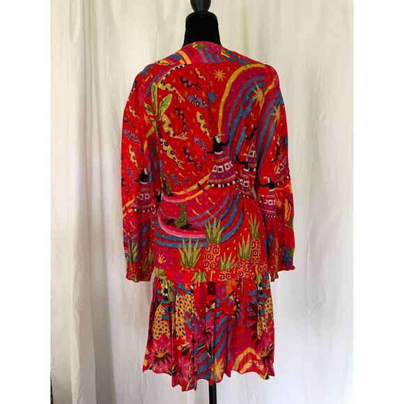 Farm Rio Women Size S Red Magic Forest Tropical Cotton Dress Boho Flowy Whimsy - Picture 4 of 6